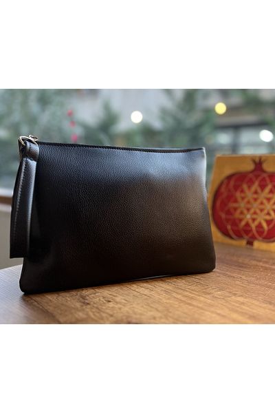 Hedwig Design Дамска кожена портфолио клъч с цип и подплатена чанта Органайзер за ръце/гримове