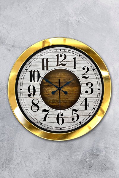 Kasva Concept هدية ساعة حائط خشبية بيضاء معدنية ذهبية مقاس 36 سم
