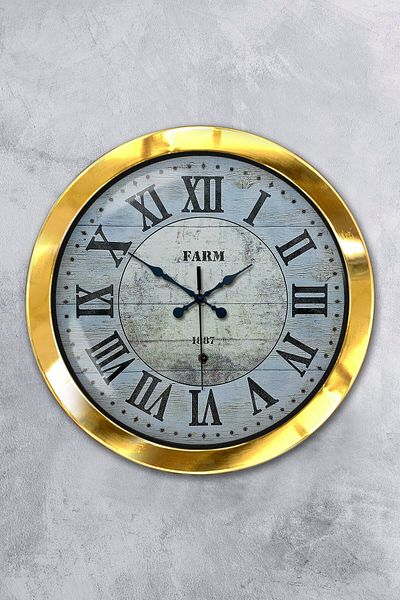 Kasva Concept Δώρο 36 εκ. Χρυσό Μεταλλικό Ρολόι Τοίχου Farm
