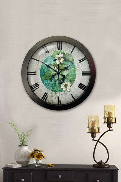 Kasva Concept Gift 36 cm Black Metal Flower Wall Clock