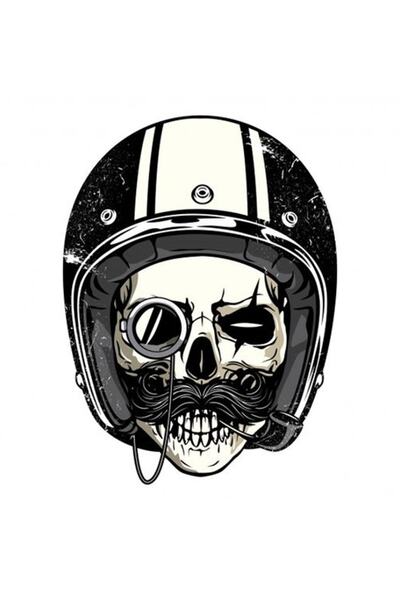 MegaSticker Autocolant pentru mașină și motocicletă cu craniu cu mustață de 13x10 cm - Camuflaj pentru cască și laptop