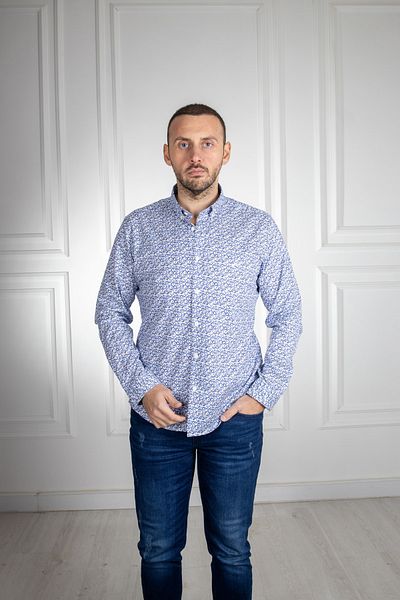 Sarar Cămașă albastru închis slim fit cu model de interviu