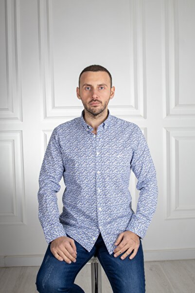 Sarar Смугаста сорочка Slim Fit темно-синього кольору