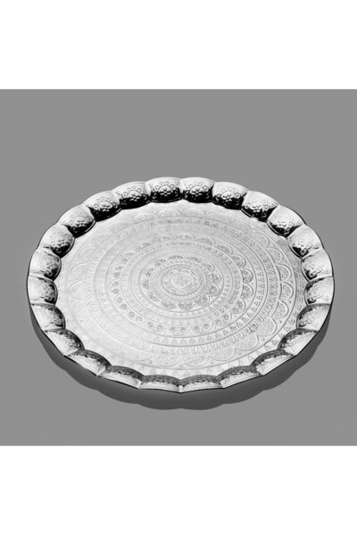 Elen Hediyelik Metal Yuvarlak Tepsi Gümüş