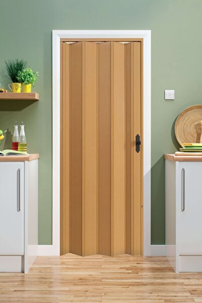 FARAN DEKORASYON 102 X 215 Meşe Renk Camsız Pvc Akordiyon Katlanır Kapı - Frnakmodel-14