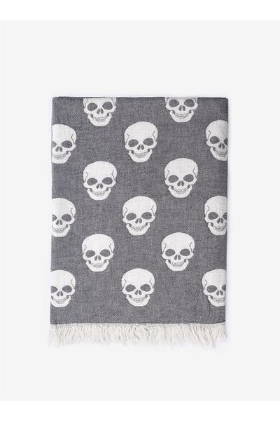 Barine Black Skull Cotton Sofa Shawl - 90X160