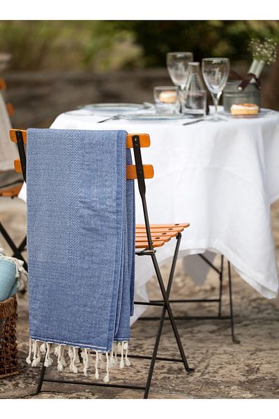 Barine Denim Tan Wool Sofa Shawl - 125X180