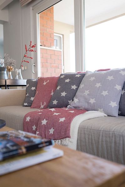Barine Burgundy Star Cotton Sofa Shawl - 130X170