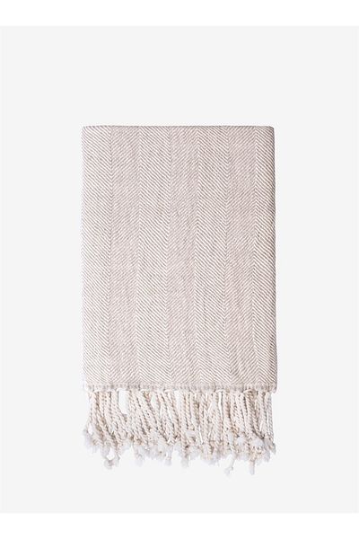 Barine Natural Linen Herringbone Linen Sofa Shawl - 130X170