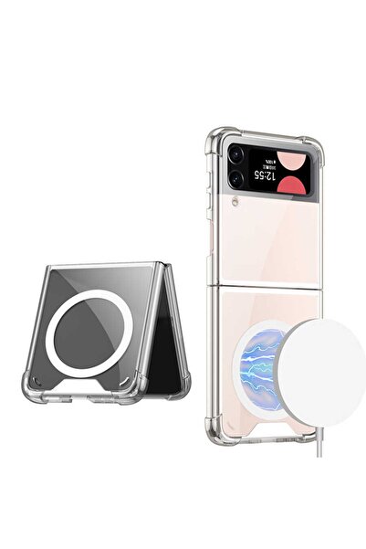 Fibaks Samsung Galaxy Z Flip 4 Kılıf Şeffaf Köşe Korumalı Darbe Emici Magsafe Şarj Özellikli Kapak Kilif