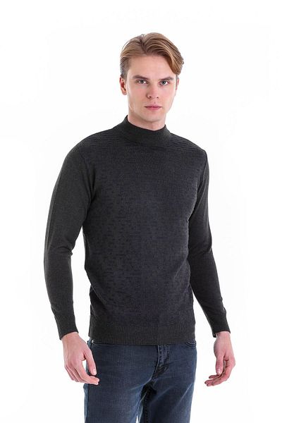 Hatemoğlu Anthracite Comfort Fit Jacquard Half Turtleneck Wool Knitwear Sweater