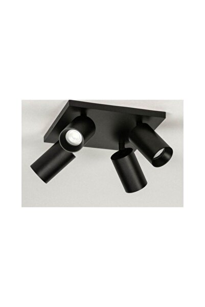 Rsylight Metal Hareketli Modern Siyah Kare 4lü Led Spot Avize Beyaz Ampullü