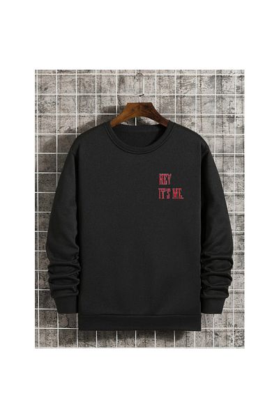 GRİLAND Hanorac negru unisex Hey It's Me imprimat oversize cu gâtul tripu