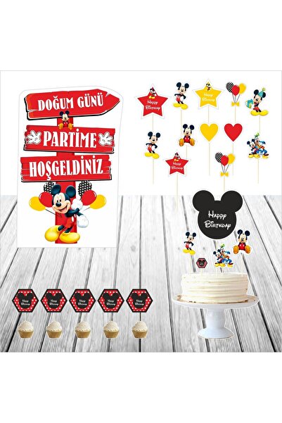 SİYAH PARTİ EVİ Mickey Mouse Doğum Günü Masa Maketi / Pasta Süsü Seti