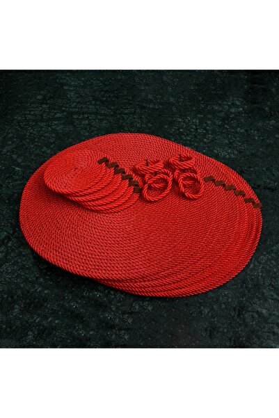 Genel Markalar Amerikan Servis Supla Takımı Kırmızı 6 Adet Tabak Altlığı 6 Ad...
