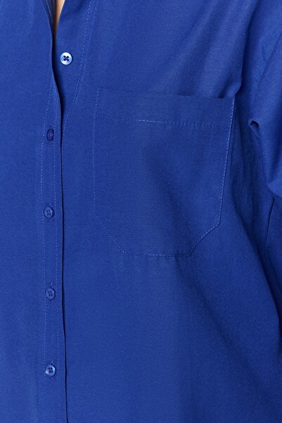 Trendyol Collection Sötétkék egyzsebű barát/széles szabású pamut szőtt ing TWOAW20GO0115