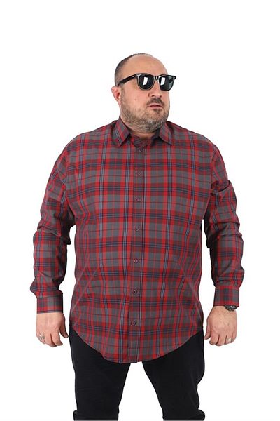 Starbattal Plus Size Men's Plaid Shirt 23359 Red