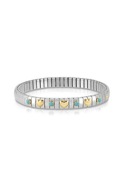 NOMİNATİON Xte Steel Bracelet, 3 Hearts 18k Gold And 4 Stones (003_turquoıse)