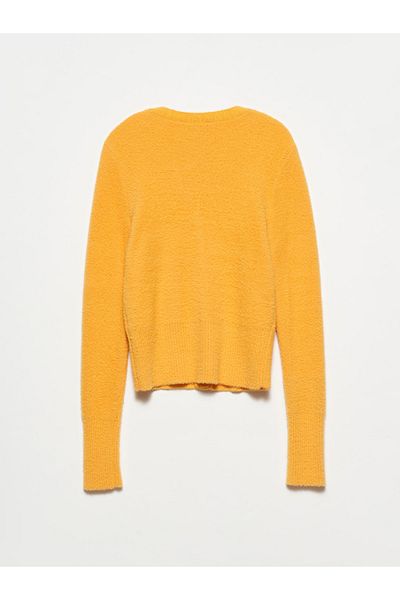 Dilvin 60176 V-Neck Stone Buttoned Knitwear Cardigan-yellow