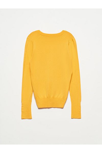Dilvin 2443 V-Neck Sleeve Cuff Drop Sweater-mustard