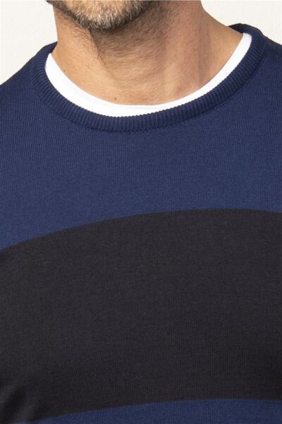 Tudors Erkek Slim Fit Dar Kesim Bisiklet Yaka Desenli Kazak