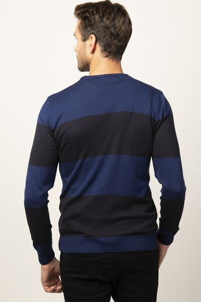 Tudors Erkek Slim Fit Dar Kesim Bisiklet Yaka Desenli Kazak