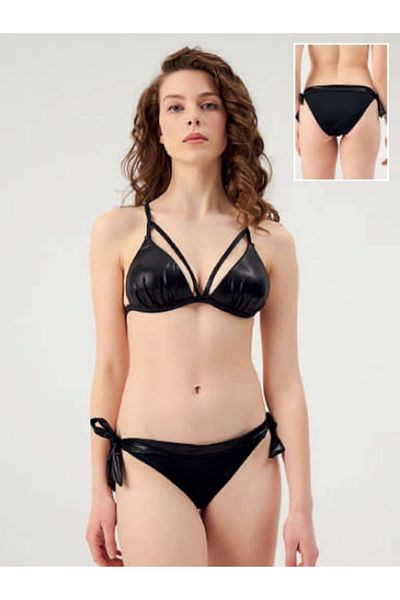 Eros Glittery Leather Look Triangle Covered Semi-Filled Bikini Set