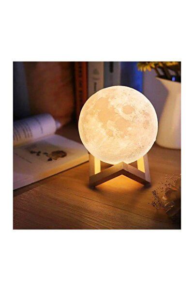 abnturk 3 Boyutlu Led Işıklı Şarj Edilebilir Ay Küresi Ayaklı Gece Lambası 15 Cm
