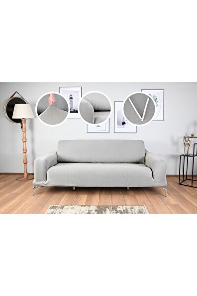 Haton Home Відкритий сірий чохол на диван з еластичною стрічкою - потрійний або диван-ліжко, з еластичною стрічкою та візерунком у вигляді сот, 1 шт.