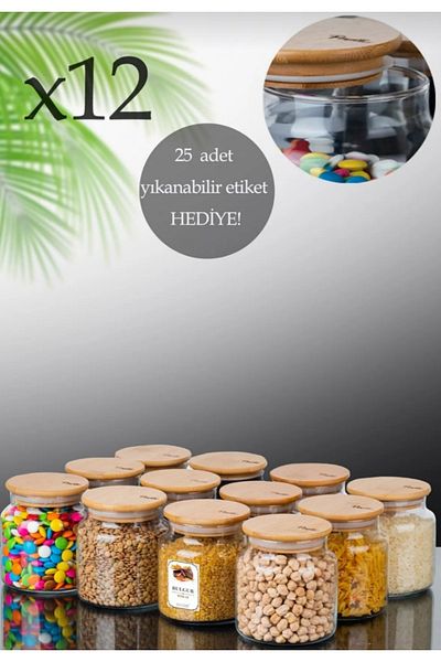 Kitchen Pembelia 12 Pack 500ml Labeled Bamboo Vacuum Glass Spice Jars with Lids
