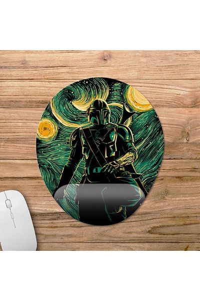 Pixxa لوحة ماوس مدعومة للمعصم من The Mandalorian Starry Night Starry Night - موديل 1 بيضاوي