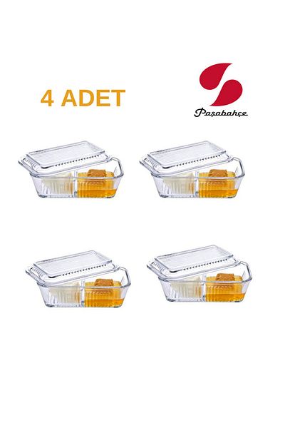 Paşabahçe 4-Piece Frigo Studio Glass Food Storage Container with Compartments 480 Cc