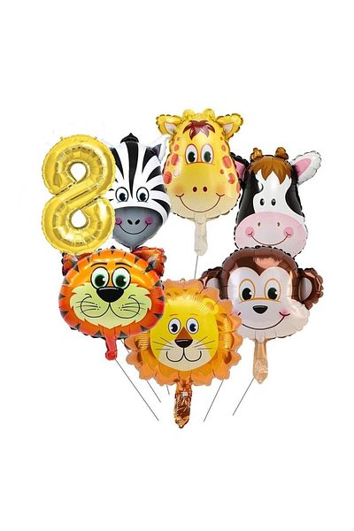 DÜVENCİ TİCARET Age 8 Balloon Set with Safari Figures