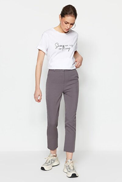 Trendyol Collection Antracitové základní cigaretové tkané kalhoty TWOSS19ST0038