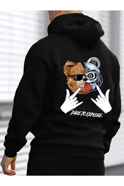YUVEST Blackrock Unisex Oversize Dareto Explore Printed Hooded Sweatshirt