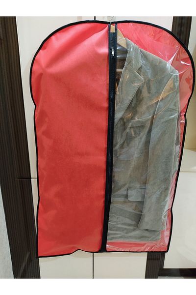 Umut Suit Cover, Clothes Protector and Carrying Gamboç 64*100 Cm Semi PVC Transparent, Red
