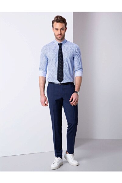 Pierre Cardin Mavi Slim Fit Armürlü Gömlek