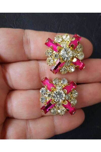 İMREN AKSESUAR Burgundy-White Rhinestone Crystal Button - 3 Cm, 1 Piece