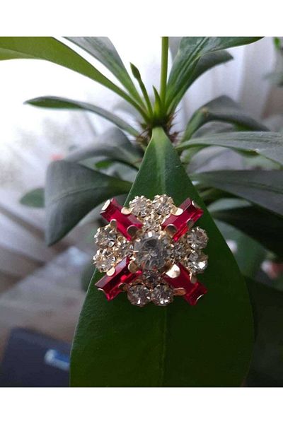 İMREN AKSESUAR Burgundy-White Rhinestone Crystal Button - 3 Cm, 1 Piece
