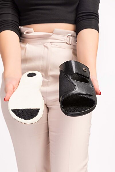 Gondol Kadın Hakiki Deri Kemik Çıkıntısına Özel Tabanı Çıkan Terlik Yprk.250 - Siyah - 41