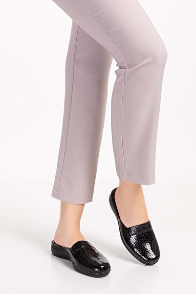 Gondol Kadın Içi Dışı Hakiki Deri Şık Ev Terliği Özl.960 - Siyah Petek - 37