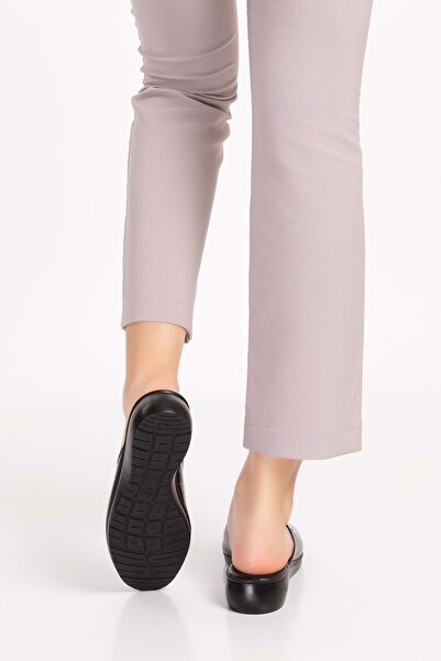 Gondol Kadın Içi Dışı Hakiki Deri Şık Ev Terliği Özl.960 - Siyah Petek - 37