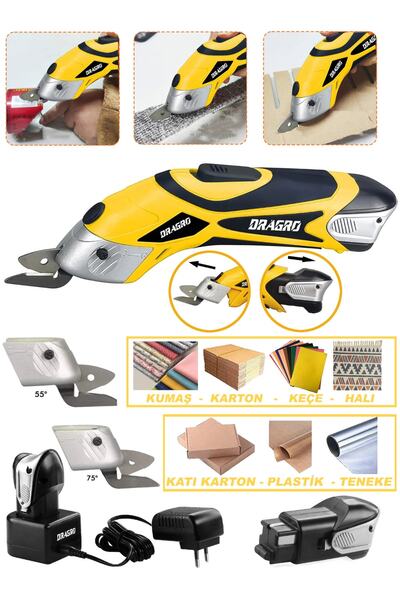 Dragro 18 V Şarjli Çift Akülü Tekstil Kumaş Kesme Deri Kağıt Makasi Çok Amaçl...