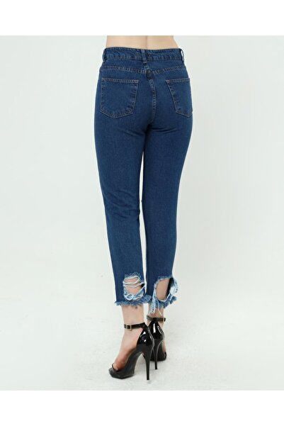 SHEVEGA Navy Blue Ripped Mom Jean Women's Jeans