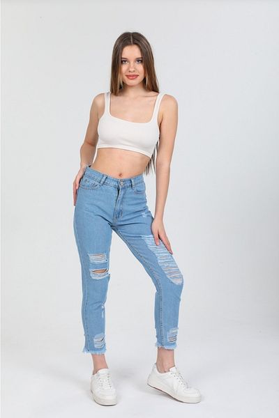 SHEVEGA Blugi Mom Jean rupti Ice Blue pentru damă