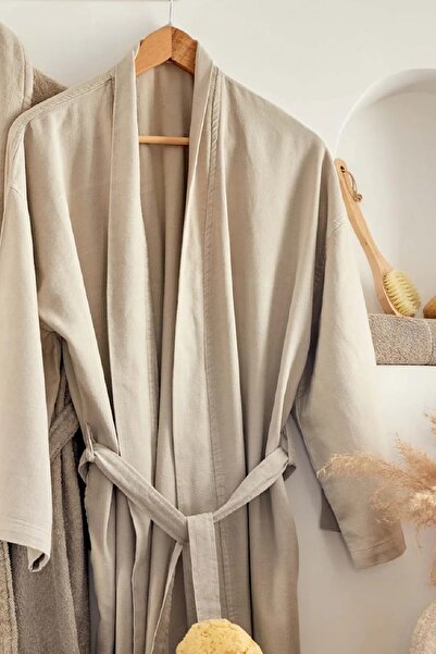 Karaca Home 4 Element بيج 100% قطن كيمونو روب حمام L/xl
