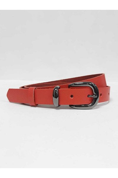 Kemerix 100% Genuine Leather Women's Red Belt with Silver Buckle