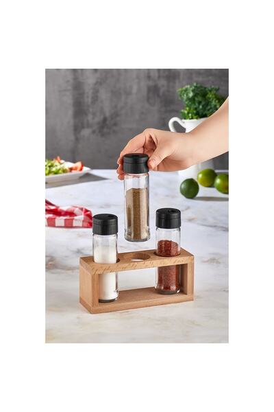 NuBuTu طقم وعاء ملح وفلفل من مارس مكون من 3 قطع، وعاء توابل مع حامل خشبي