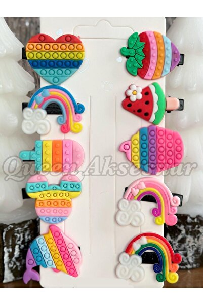 QUEEN AKSESUAR Trend Fashion Kids Baby Metal Clamp Clip Catarame Set 10 Piese Popit Pop It Mickey Rainbow Set