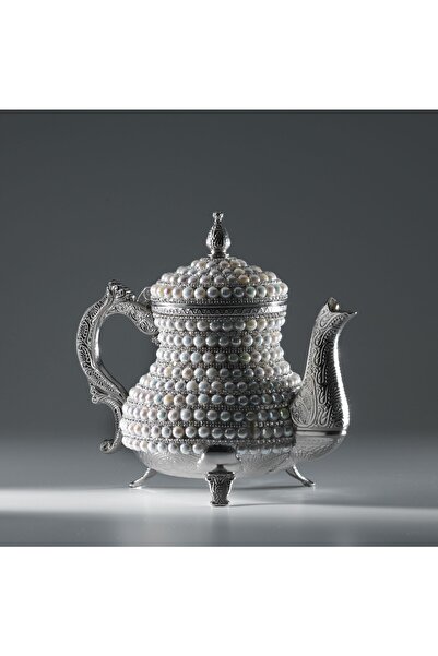 Elen Hediyelik Metal Pearl Stone Teapot Silver